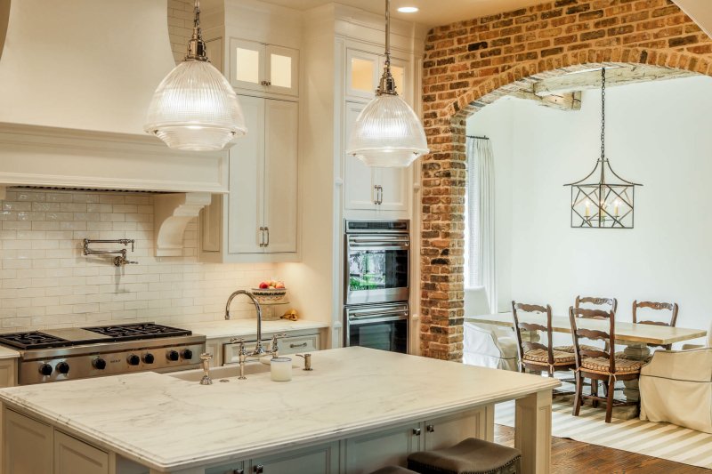 Brick in the interior of the kitchen