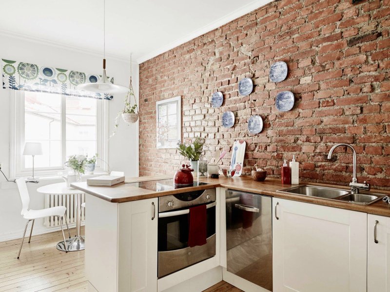 Brick wall in the kitchen