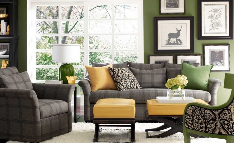 The combination of green and gray in the interior