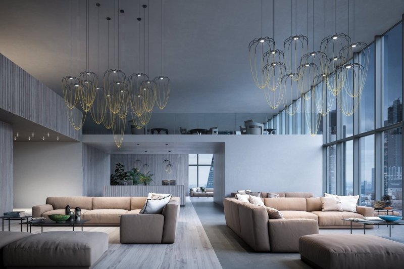 The suspended lamp is modern