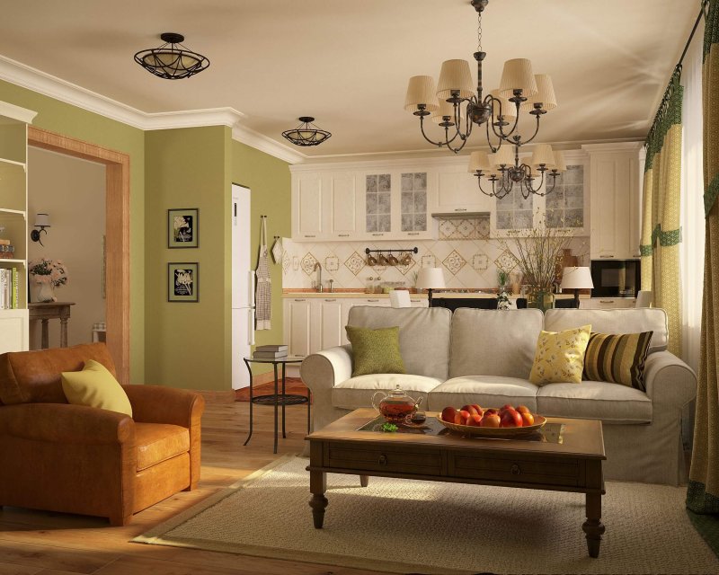 American classic in the interior of the living room olive color