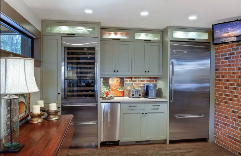 Kitchen design with a refrigerator