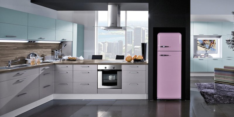 Refrigerator in the interior of the kitchen