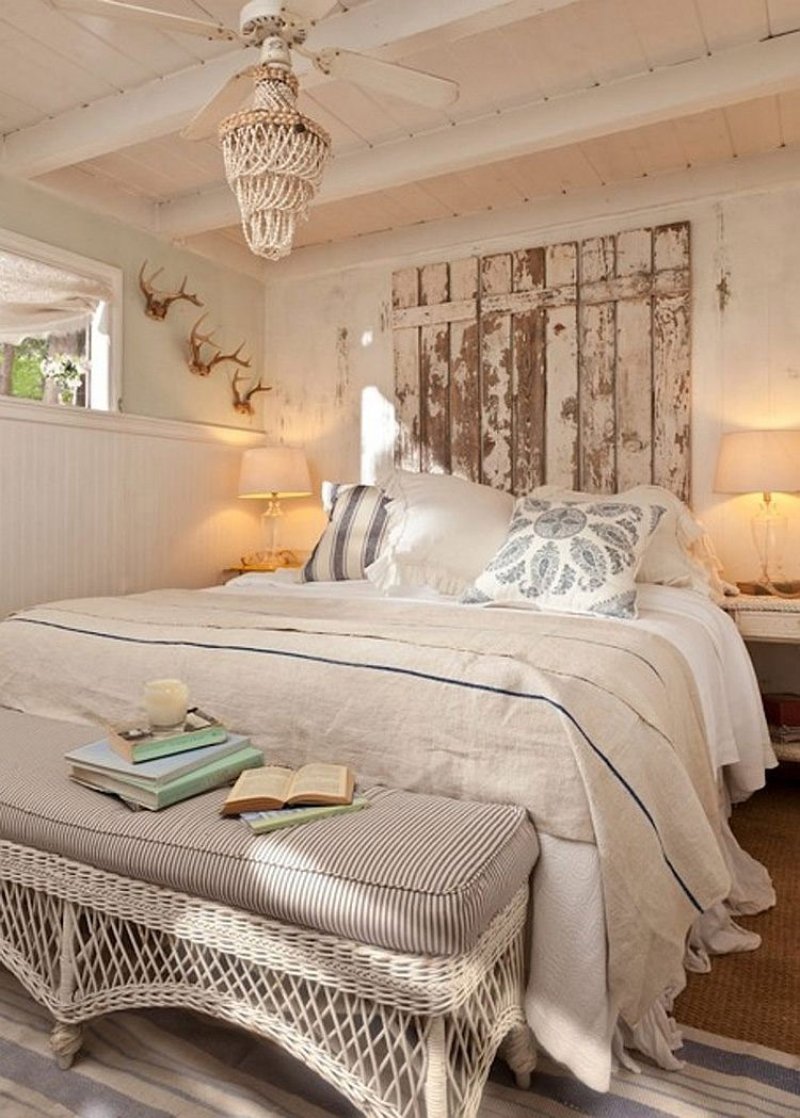 The interior of the bedroom in the style of Shebbi chic