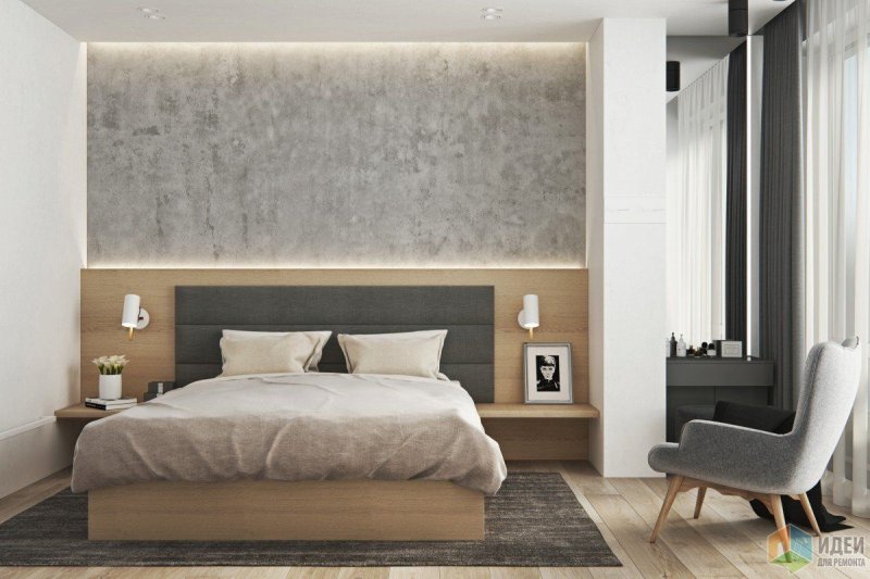 The interior of the bedroom in the style of minimalism