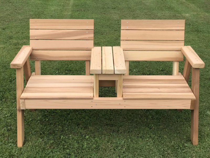 A bench with a table