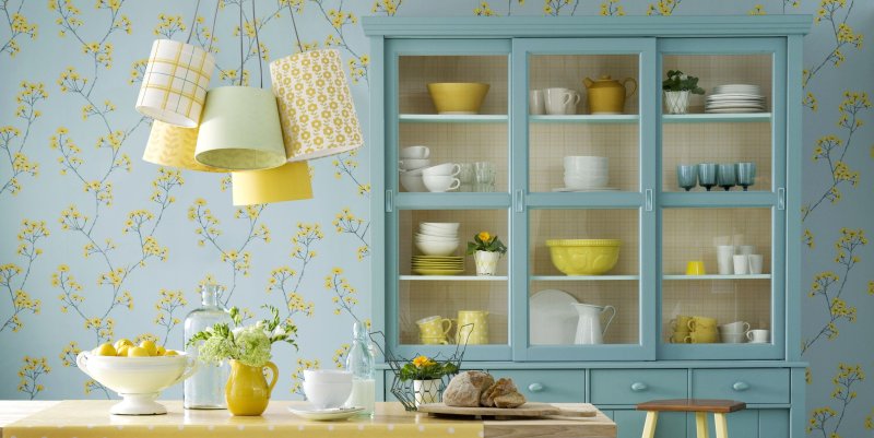 Kitchen in yellow turquoise color