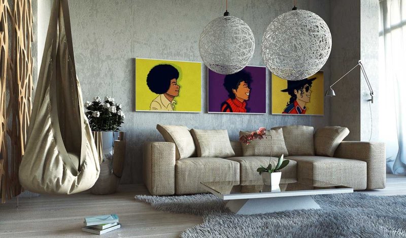 Pictures in a gray interior