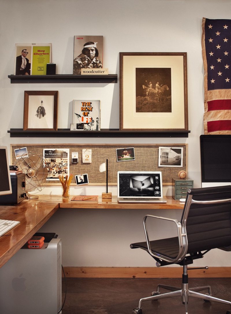 Shelves on the wall for the workplace