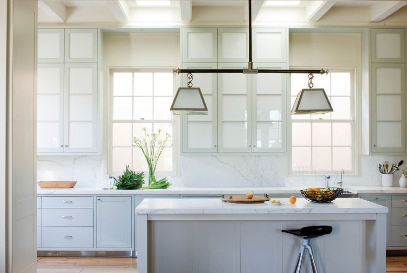 White kitchen with a wooden countertop