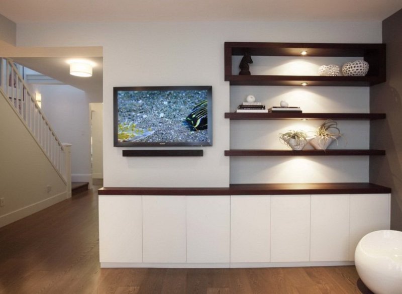 Shelves over the TV in the living room