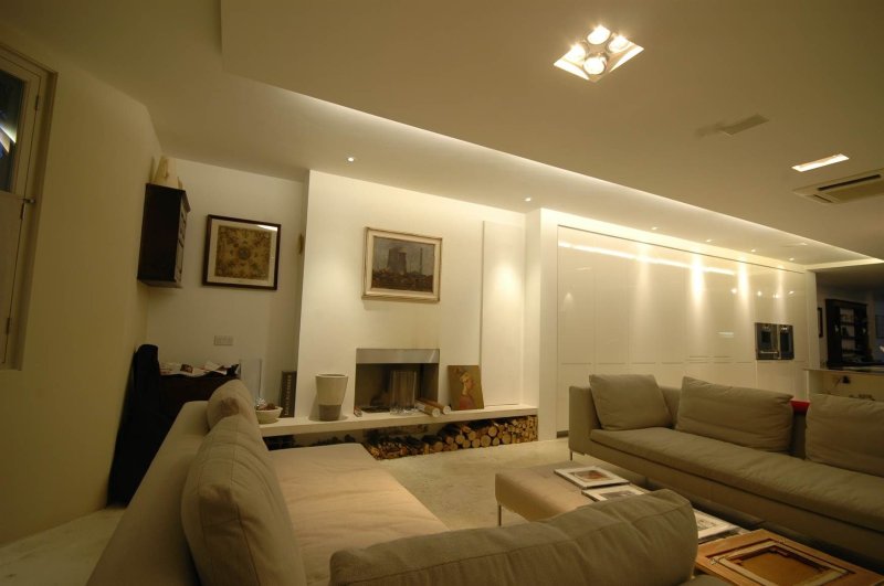 Gypsum plasterboard ceilings with outdoor liner for a modern style