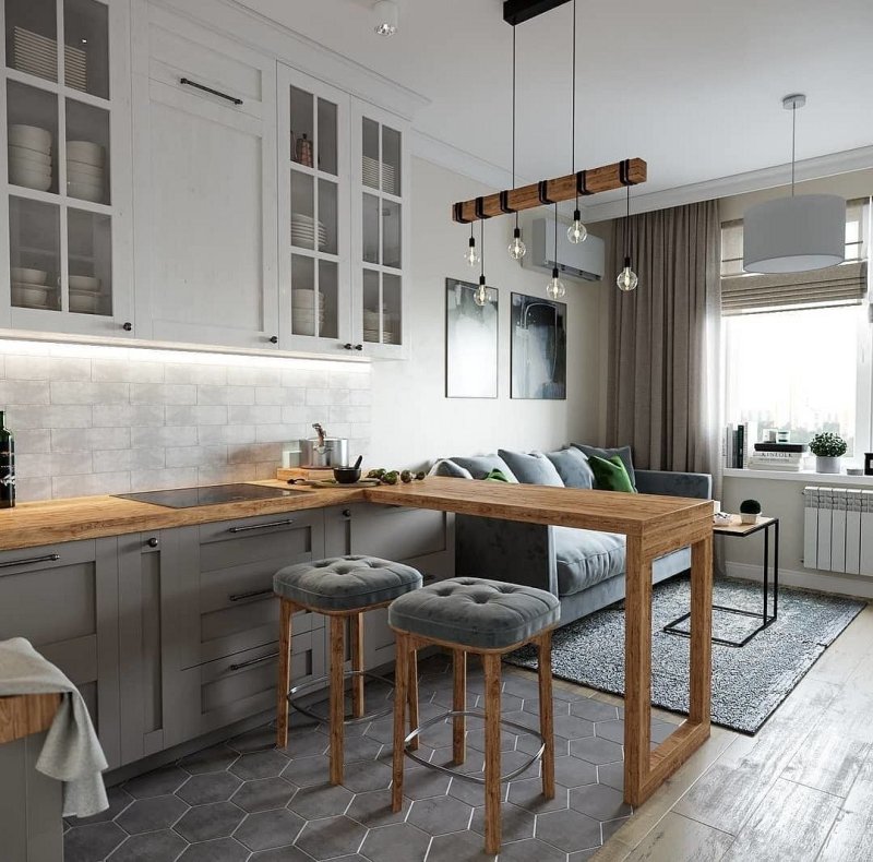 Kitchen Living room in the Scandinavian style