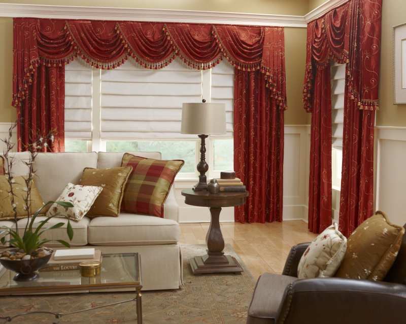 Curtains in the interior of the living room in the classic style