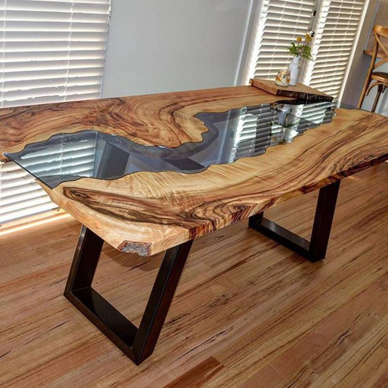 Slab coffee table with a river