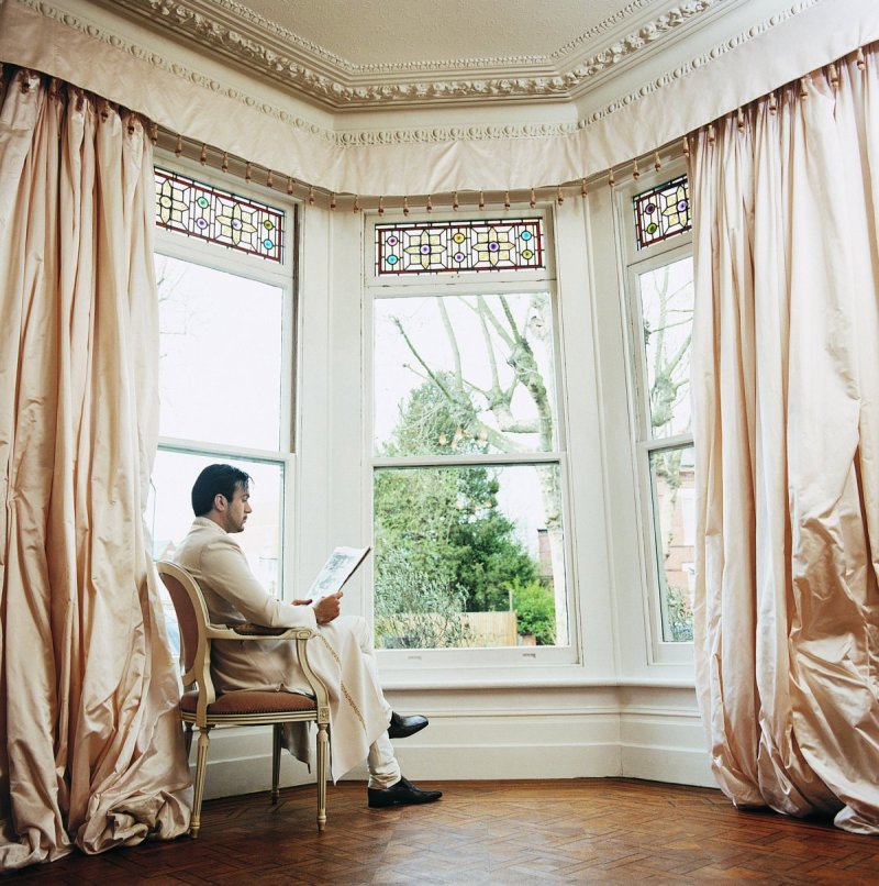 Curtains in the bay window