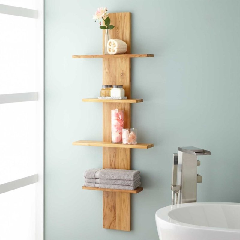 Wooden shelf in the bathroom