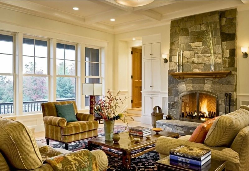 Living room interior with fireplace