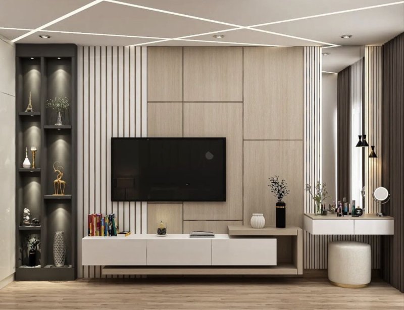 Design TV Zone in the living room in a modern style