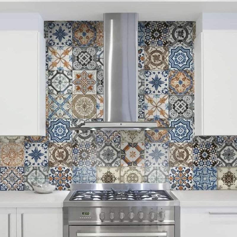 Moroccan tiles in the kitchen apron