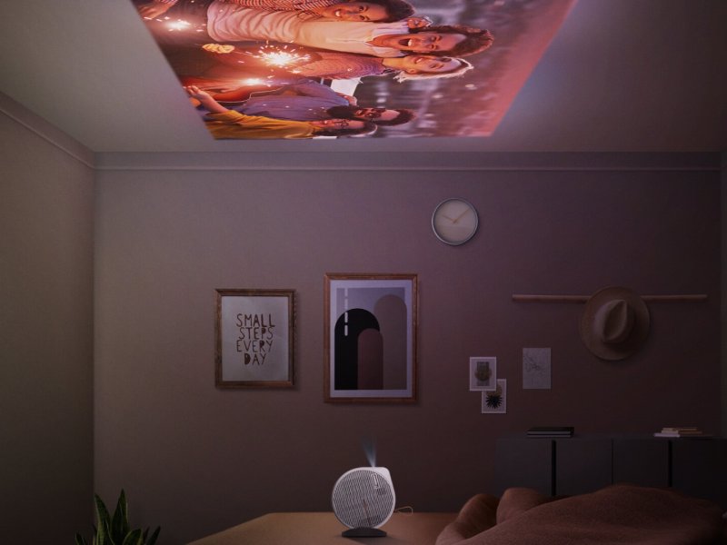 Projector with a projection on the ceiling