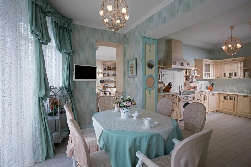 Kitchen living room in Provence style in a country house