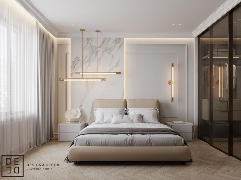 Modern interior design of the bedroom