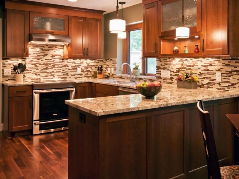 Brown kitchen in the interior