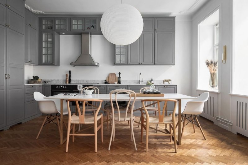 Gray kitchen in the Scandinavian style