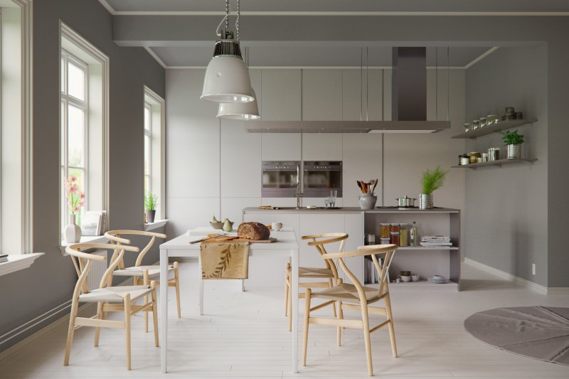 Kitchen Living room in the Scandinavian style