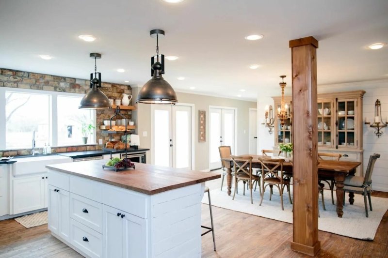 Kitchen in a country house with an island