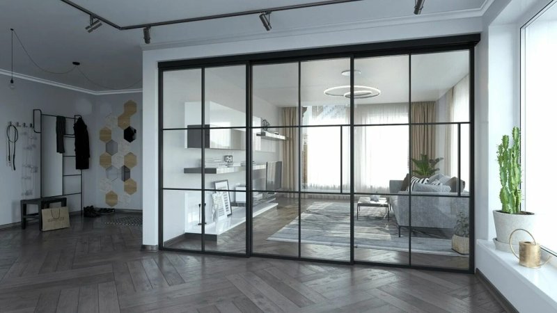 Glass partitions for zoning a room