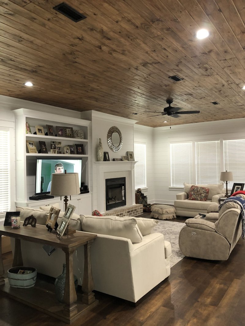 Wooden ceiling in the interior of the house