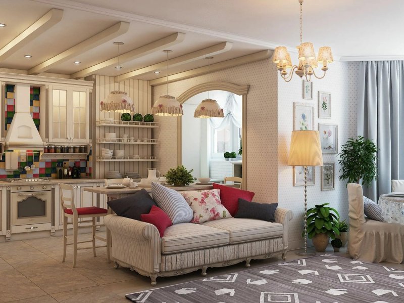 Kitchen living room in Provence style in a private house