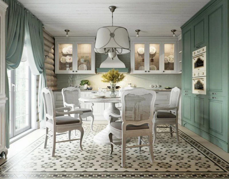 Kitchen living room in Provence style in a country house