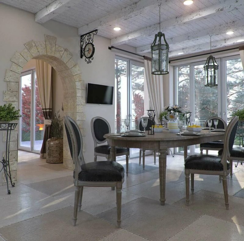 Kitchen living room in Provence style in a country house