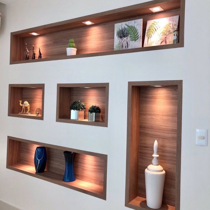 Built -in shelves in the wall