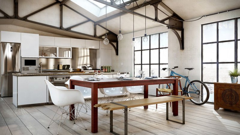 Loft style kitchen interior