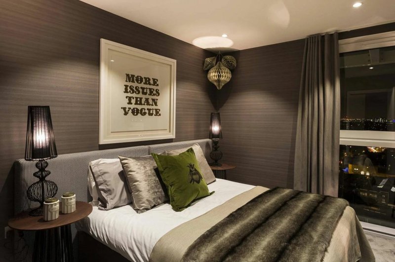 The interior of the bedroom in brown tones