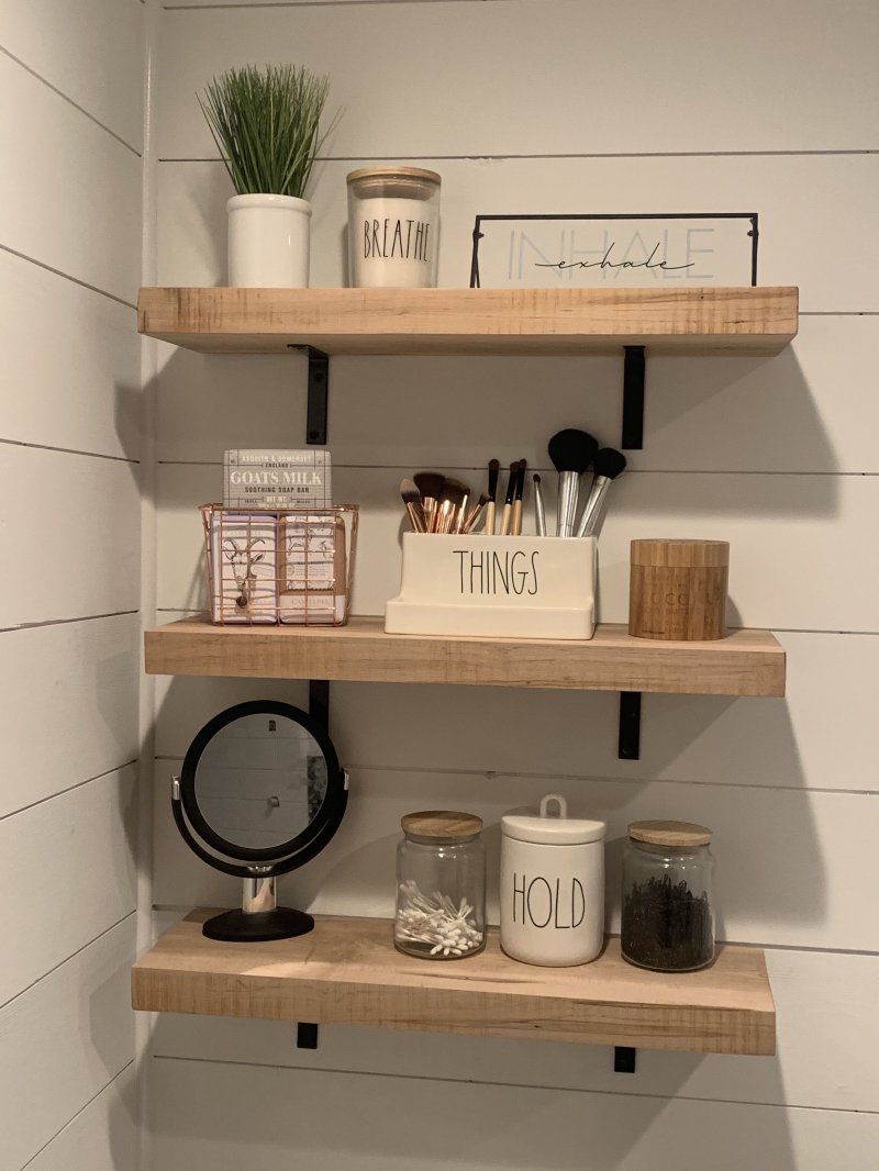 Wooden shelf to the bathroom