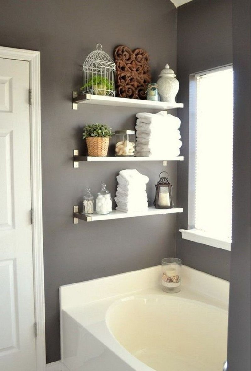 Shelves above the bathroom