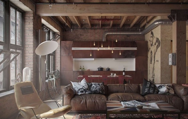 Industrial style industrial interior living room