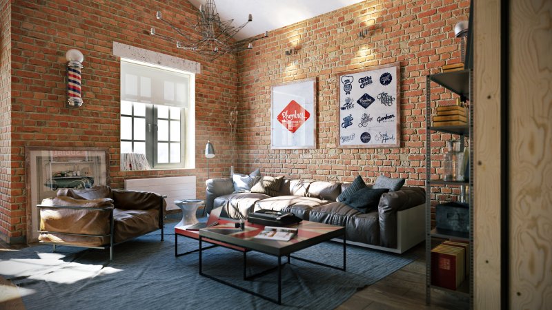 Living room loft red brick