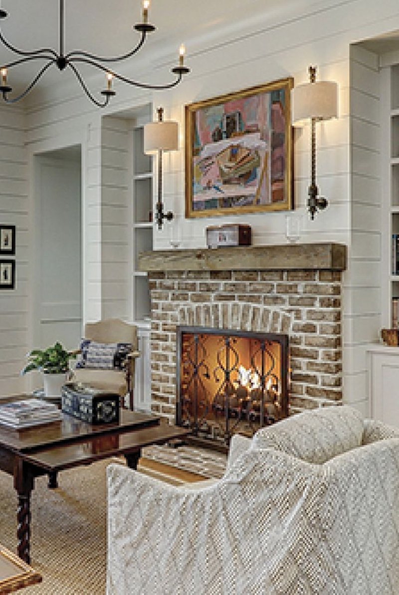 Fireplace in the interior of a country house