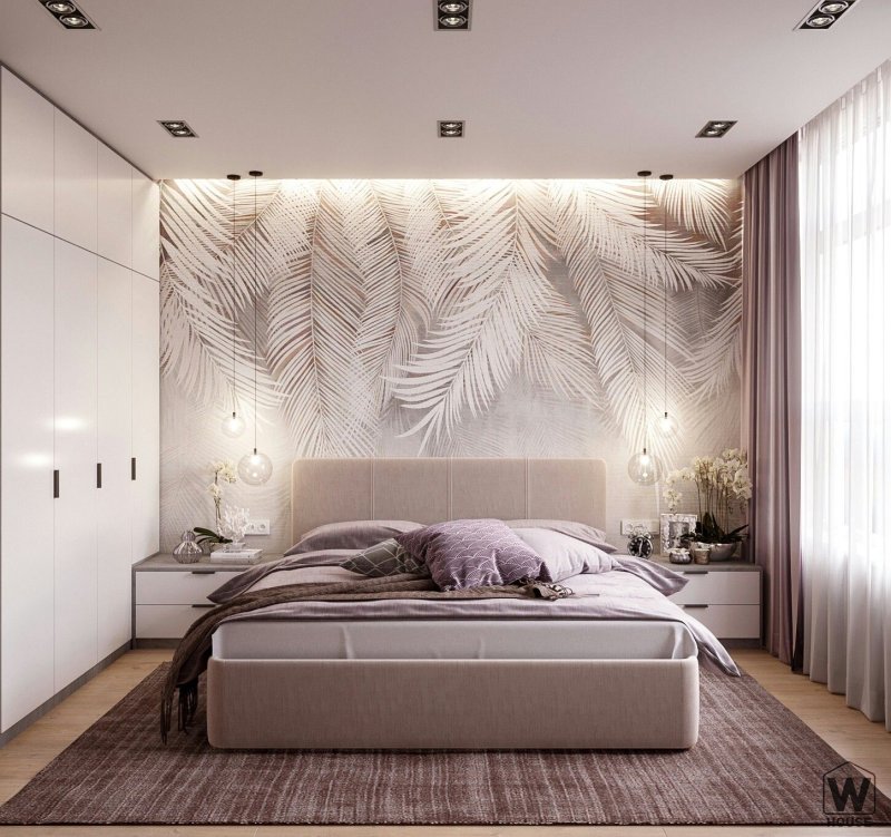 Wall design in a bedroom in a modern style