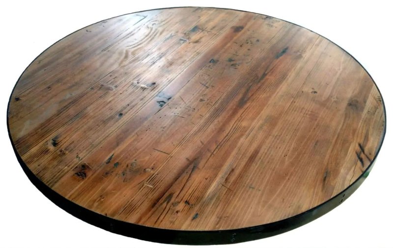 The countertop is round wooden