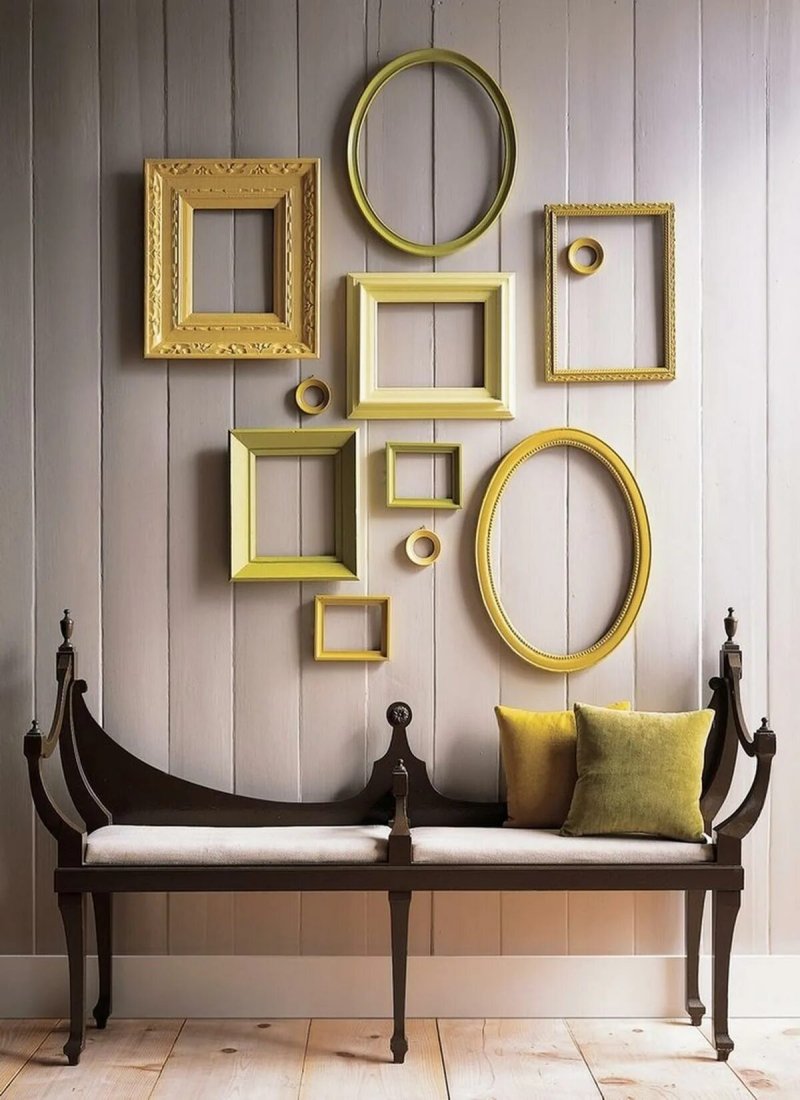 Photo frames on the wall in the interior