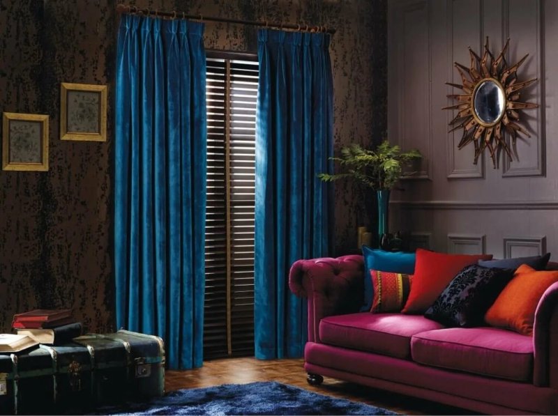 Velvet curtains in a modern interior