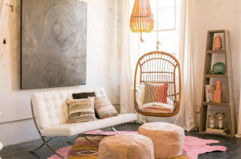 Suspended chair in the interior of the living room