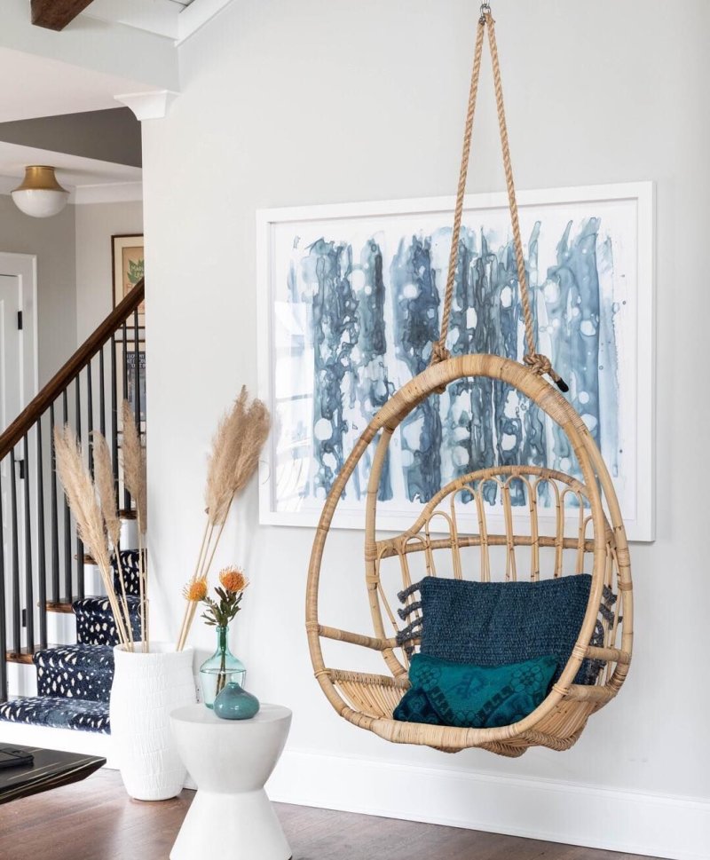 Suspended chair in the interior of the living room